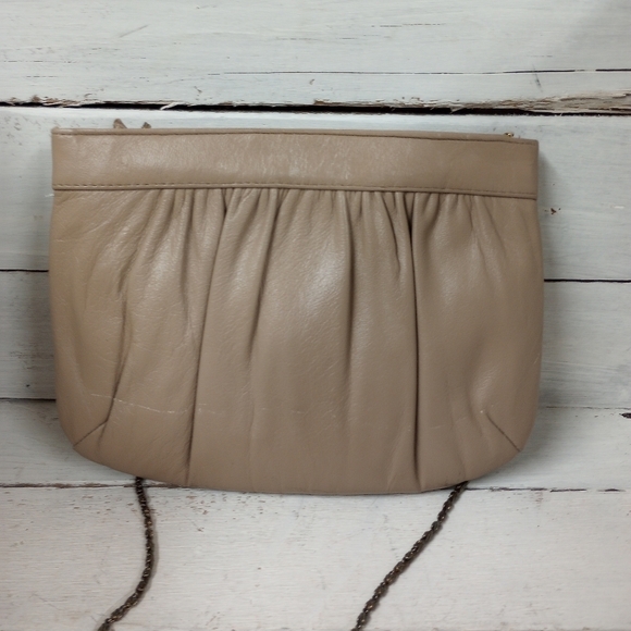 Ande Vintage Leather Evening Bag/Purse w Chain Strap. Leather Minimalist Clutch - Picture 5 of 12